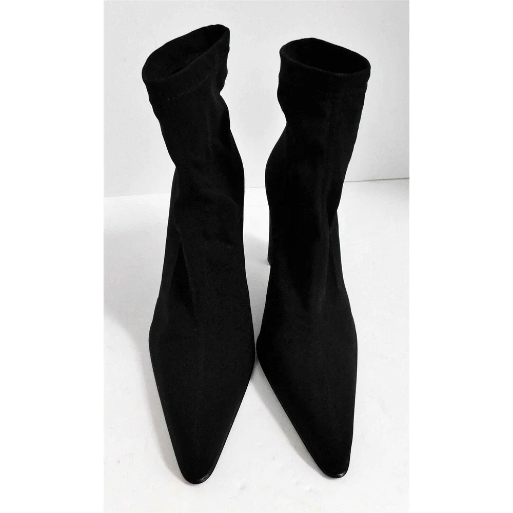 New Chantal Italy Black Stretchy Nylon Ankle Boots 9 M‎